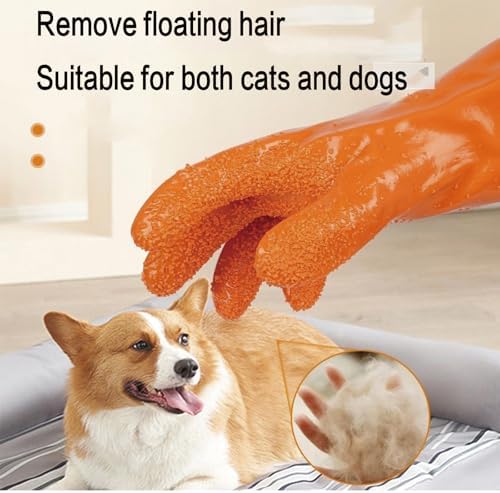YOFANG 17.7" L Pet Grooming Bathing Gloves for Dogs & Cats | Anti-Bite & Anti-Scratch Pet Hair Removal Gloves with Soft 3500+ Particles, Waterproof Rubber Washing Gloves,Orange/Green
