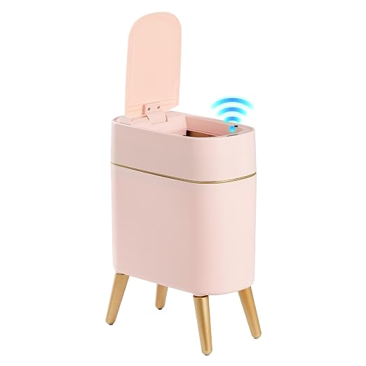 Automatic Bathroom Trash Can,Tall Slim Sensor Waste Basket,Pink Gold | 2.6 Gallon Waterproof Motion Sensor Trash Can, Small Garbage bin for Bedroom,Office,Living Room,Kitchen,RV,Restroom,Laundry