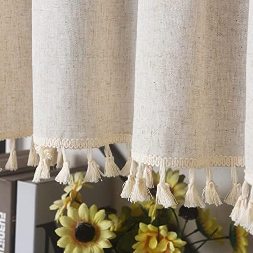 Sutuo Home Boho Sheer Curtain Valance Tier Cotton Linen with Bohemian Handmade Tassels, Short French Farmhouse Window Treatment for Kitchen Cafe, Rod Pocket, 1 Panel 59" W x 24" L, Natural Textured