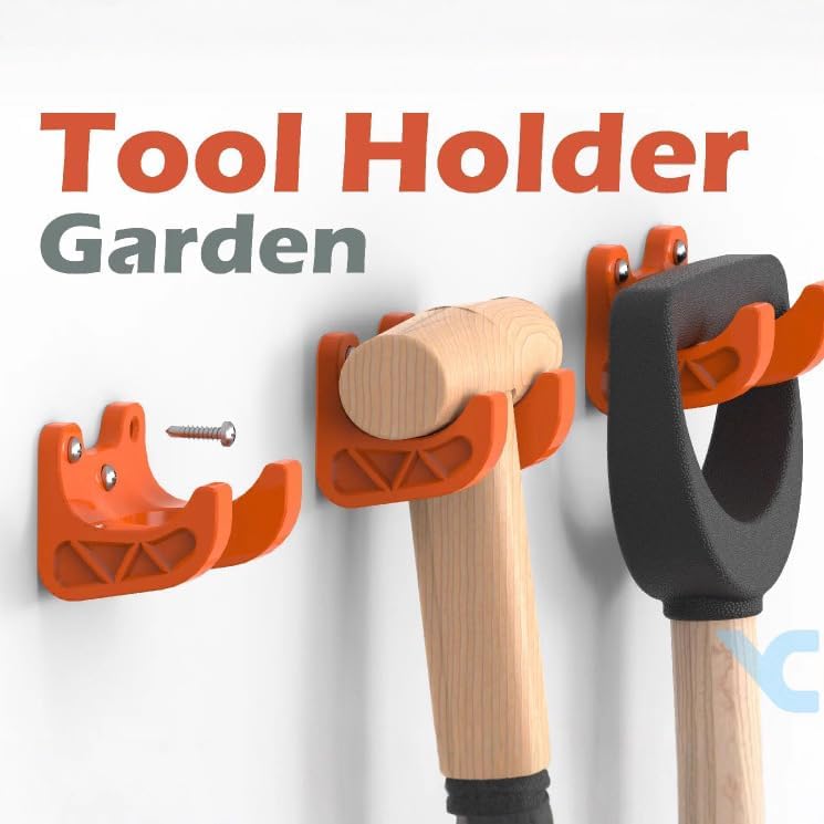 8 Pack Garden Tool Holder Wall Mount, Heavy Duty Tool Hangers with Screws, Wall Mounted Tool Storage Hooks for Shovel, Rake, Broom, Mop, Garage, Shed, Yard Organizer