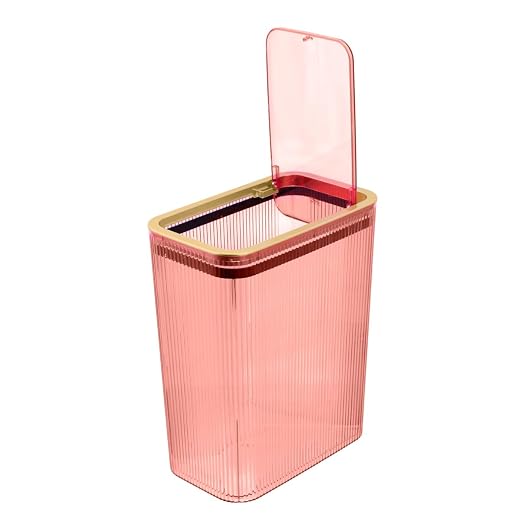 Glad Bathroom Trash Can, 2.6 Gallon (10L) - Slim Plastic Waste Basket with Pop-Up Lid and Bag Ring - Colored Clear Trash Can for Bedroom, Office, College Dorm - Blush