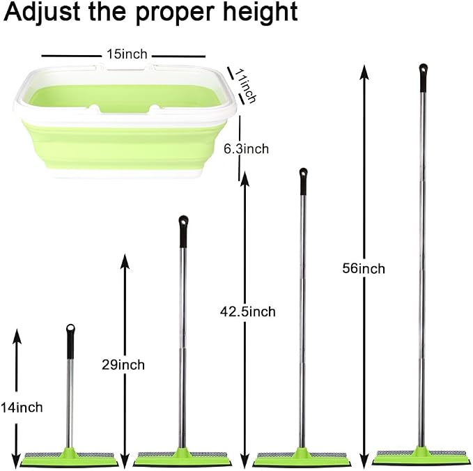 Window Cleaning Kit, Squeegee with Bucket for Windshield Cleaning, Bathroom, Shower Doors, Mirrors, Tiles, and Car Windows (Green)