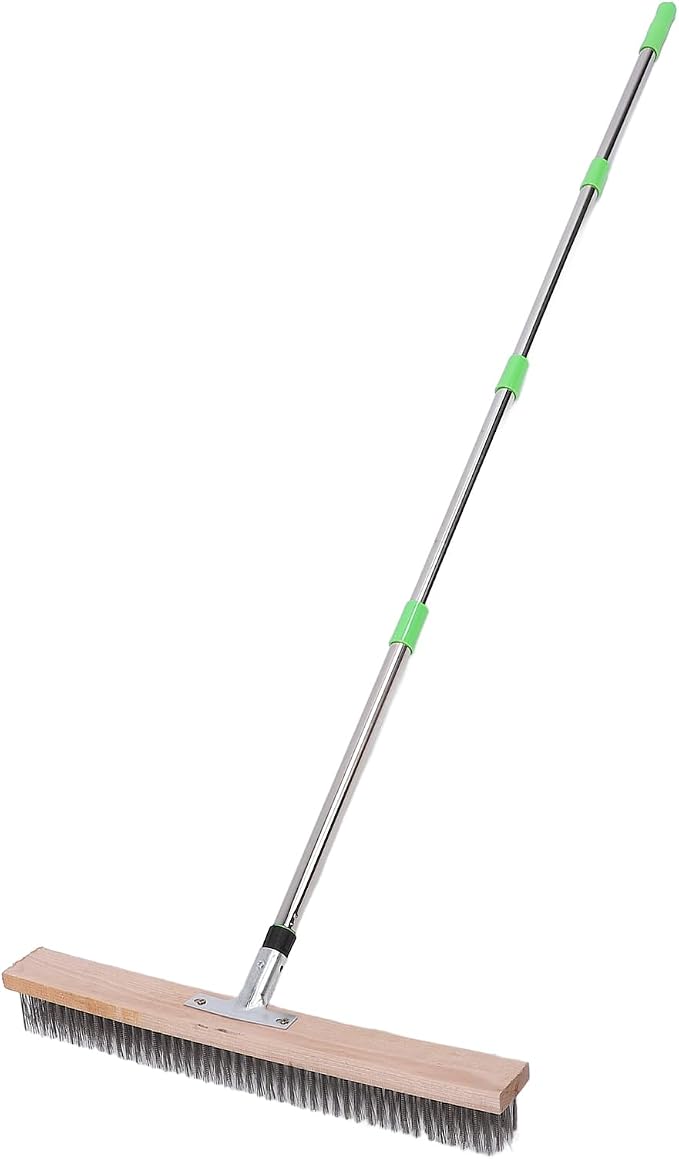 Deck Scrub Brush | 50cm Wide Stainless Steel Wire Broom for Concrete/Patio/Garage | Long Handle Adjusts 40-160cm, Clears Moss & Stubborn Debris