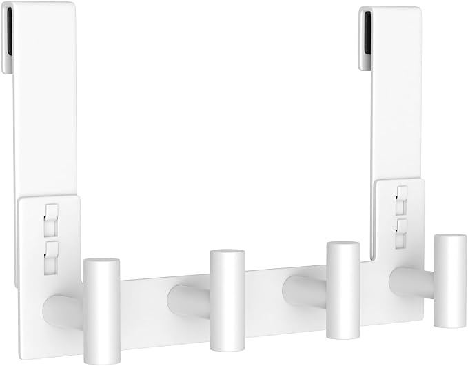 PMMASTO White Extra-Long Shower Door Hanger, 4 T-Hooks, Fits 3/8-Inch Glass | Extra-Long Heavy-Duty Stainless Steel, 4 T-Shaped Hooks, for Bathrobes and Towels on Frameless Glass Shower Doors