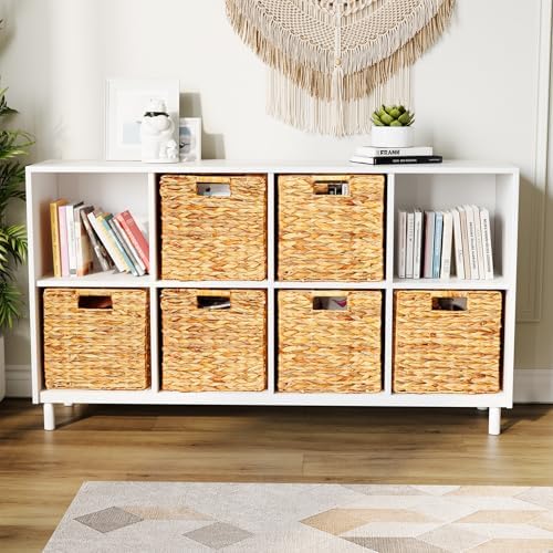 SpaceAid 6 Pack Wicker Basket, Storage Baskets for Organizing, Woven Rattan Basket with Handles for Shelves, Water Hyacinth Large Cube Organizer Storage Bin, 12x12x12 inch, Natural