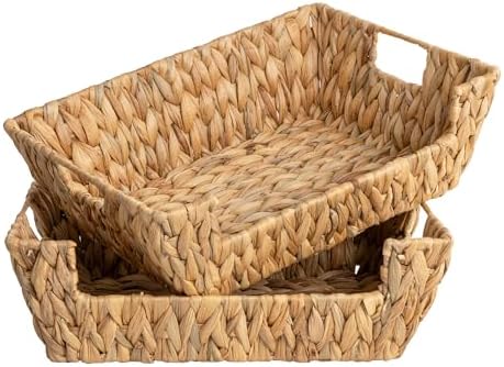 StorageWorks Pantry Baskets for Organizing, Woven Baskets, Water Hyacinth | Pantry Baskets for Patato and Onion Storage, Stackable Wicker Basket Organizer for Shelf, Woven Basket for Storage, 2-Pack