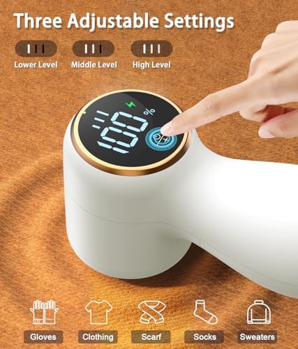 Rechargeable Fabric Shaver,Lint Remover, 3-Speed Sweater Shaver with LED Display, 2 Replaceable Stainless Steel 6-Blade Heads for Clothes, Sweaters, Furniture, Lint Balls and Fabric Pilling