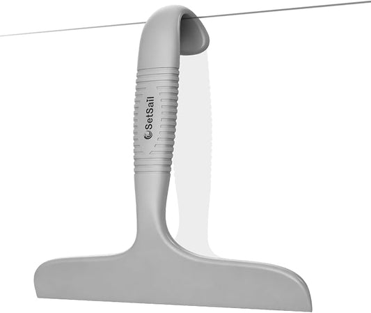 SetSail Shower Squeegee for Glass Doors,One-piece All Silicone Squeegee | Streak-Free Bathroom Squeegee for Shower Glass Window Mirror Tile Wall, Built-in Hook, Ergonomic Grip, Grey（9.5-inch）