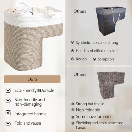 Woven Stair Basket, Stair Baskets for Wooden Stairs, Carpeted Stairs Storage Basket with Handles, Staircase Baskets for Toys, Books, Brown, 15” L x 10” W x 15” H
