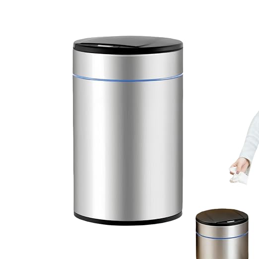 Garbage Can with Lid, Intelligent Sensor Opening (1, Silver) | Smart Trash Can for Living Room, Bedroom, Kitchen and Bathroom