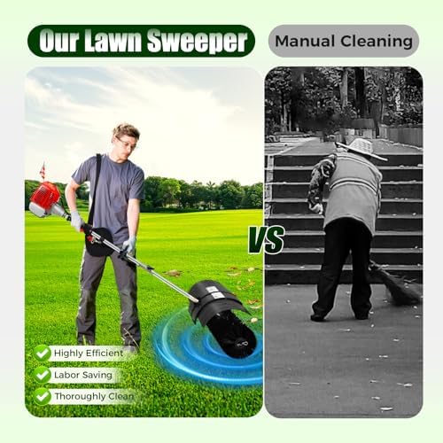 2-Stroke Gas Handheld Sweeper, 52CC 2.3HP Snow Sweeping Broom Walk Behind Sweeper Driveway Turf Lawns Artificial Grass Power Brush Lawn Sweeper Cleaner Tools for Leaves Debris Cleaning