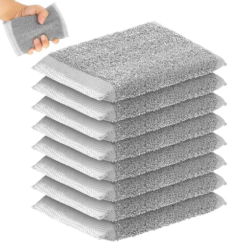 Thyle 8 Pack Steel Wool Scrubber Kitchen Sponges, Heavy Duty Non Scratch Metal Sponges, Reusable Cleaning Scrub Pads for Dishes, Pots, Pans, Sink and Tough Hard Stains (Gray)