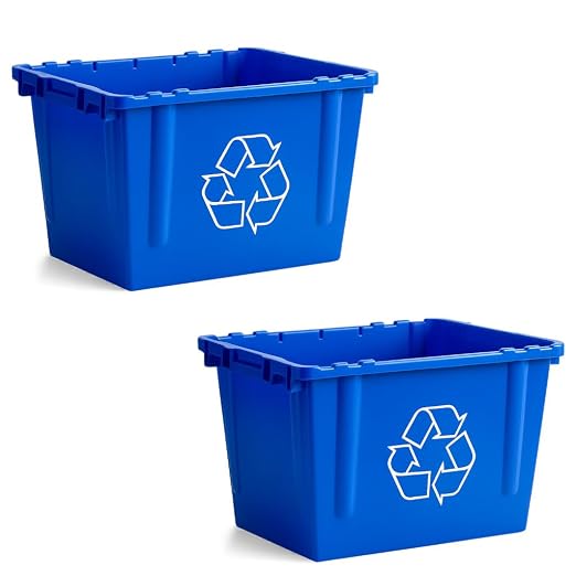 2 Pack 14 Gallon Rectangular Curbside Recycling Bin – Durable Indoor/Outdoor Container with Ergonomic Handles, Stackable Design and Weather-Resistant Plastic for Home, Office and Commercial Use