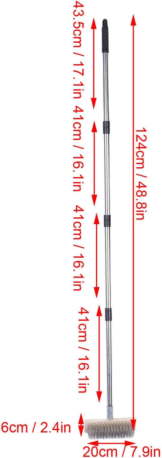 Heavy Duty Stainless Steel Deck Brush with Long Handle, Concrete Floor Scrubber Moss Remover Wire Broom for Patio, Deck, Garage, Outdoor Cleaning (20cm / 7.9in)