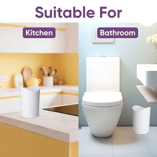 Superio Small Bathroom Trash Can with Lid, Modern White Mini Waste Bin with Swing Lid (1 1/2 Gallon, 6 Liter) Plastic Garbage Can for Kitchen, Bathroom, Bedroom, Office, Under Desk (2, White)