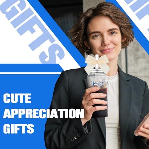 Skylety 24 Pcs Blue Employee Appreciation Gifts Bulk Thank You Cups | Housekeeping Appreciation Week Gift Cups with Lid Straw for Coworker, 13.5 oz, Plastic, Awesome Tumblers for Customer Service