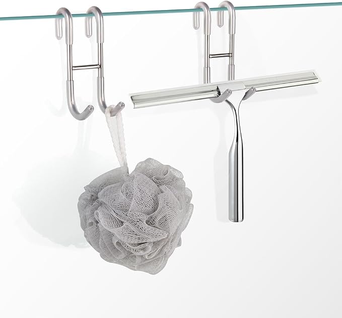 NINETREX Shower Door Hooks, Towel Hooks Frameless Glass Door, 2 Pack | Heavy Duty SUS 304 Stainless Steel, for Towels Squeegee Loofah Shaver Robe, Bathroom Storage, Brushed Nickel