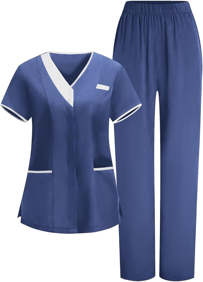 2026 Scrub for Cleaning Jobs Uniform, Multi Pockets Scrubs for Women Sets, V-Neck Top & Straight Leg Pants Scrubs Set