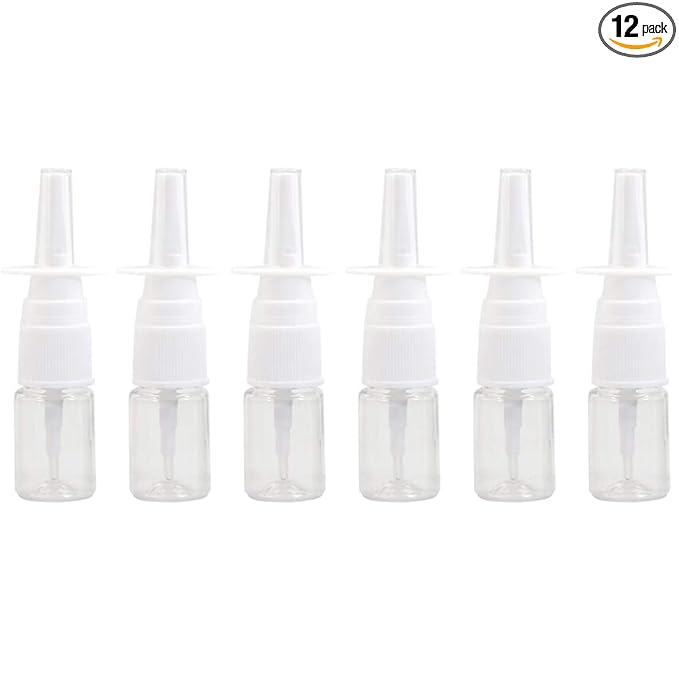 12Pcs Mini Plastic Nasal Spray Bottles - 5Ml Portable Empty Refillable Fine Mist Sprayers Cosmetic Perfume Makeup Water Storage Holder Container (Clear)