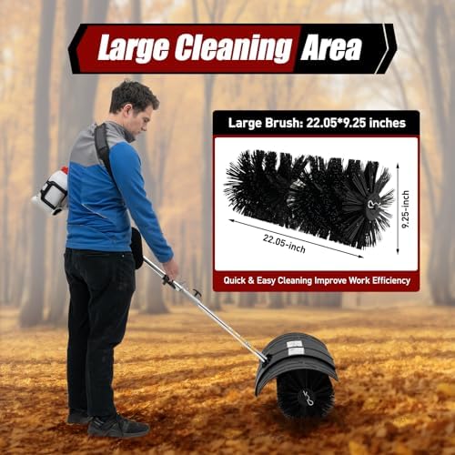 52CC 2.3HP 2 Stroke Gas Power Broom Handheld Sweeper, 1700W Walk Behind Sweeper Hand-Held Gas Power Garden Sweeper Artificial Grass Power Air-Cooled for Snow Broom Grass Driveway