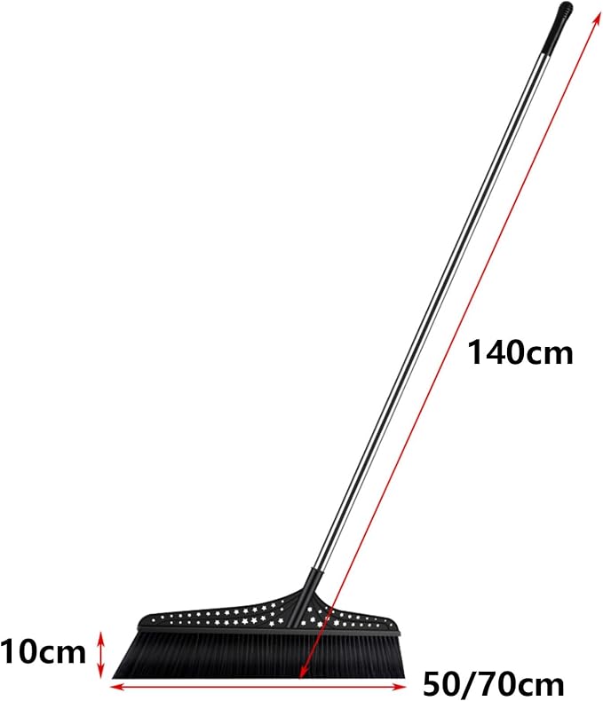 Heavy Duty Broom, Commercial Push Broom with Stainless Steel Handle, Outdoor Broom for Warehouses and Outdoor Areas(Black,50cm)
