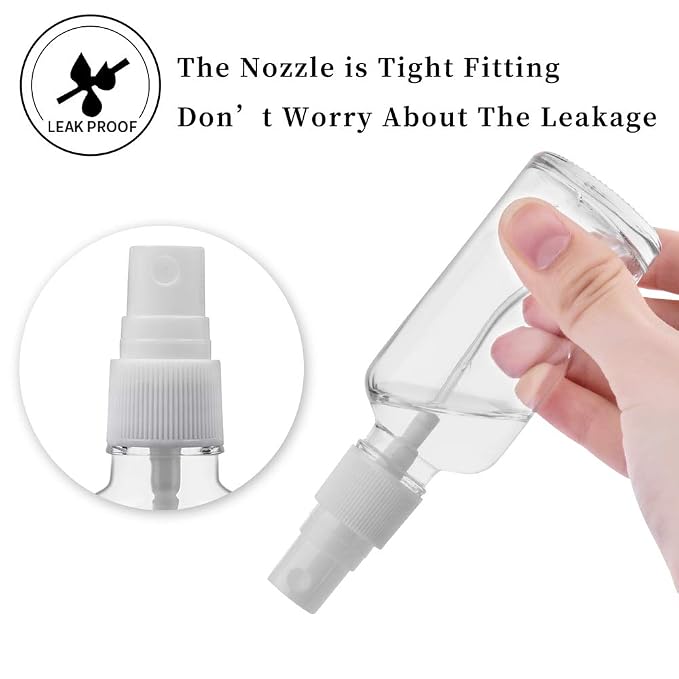 2oz Clear Glass Spray Bottles for Essential Oils, Set of 3 | Small, Plastic Sprayer