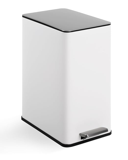 GarveeTech Slim Trash Can, 4 Gallon/15 L Kitchen Garbage Can with Soft Close Lid & Removable Inner Bucket, Small Narrow Recycling Bin for Bathroom, Living Room, Office, White | Small Narrow Recycling Bin with Removable Inner Bucket for Bathroom, Living...