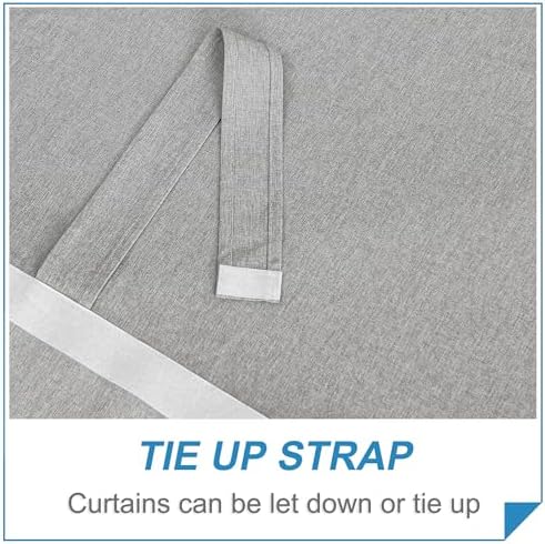 RYB HOME Linen Blended French Door Curtains, Self Adhesive Shades | Privacy, Room Darkening, Glass Door Window Curtains, for Kitchen Patio Sidelight Window, Tie Up, W34 x L80, Grey, 1 Panel