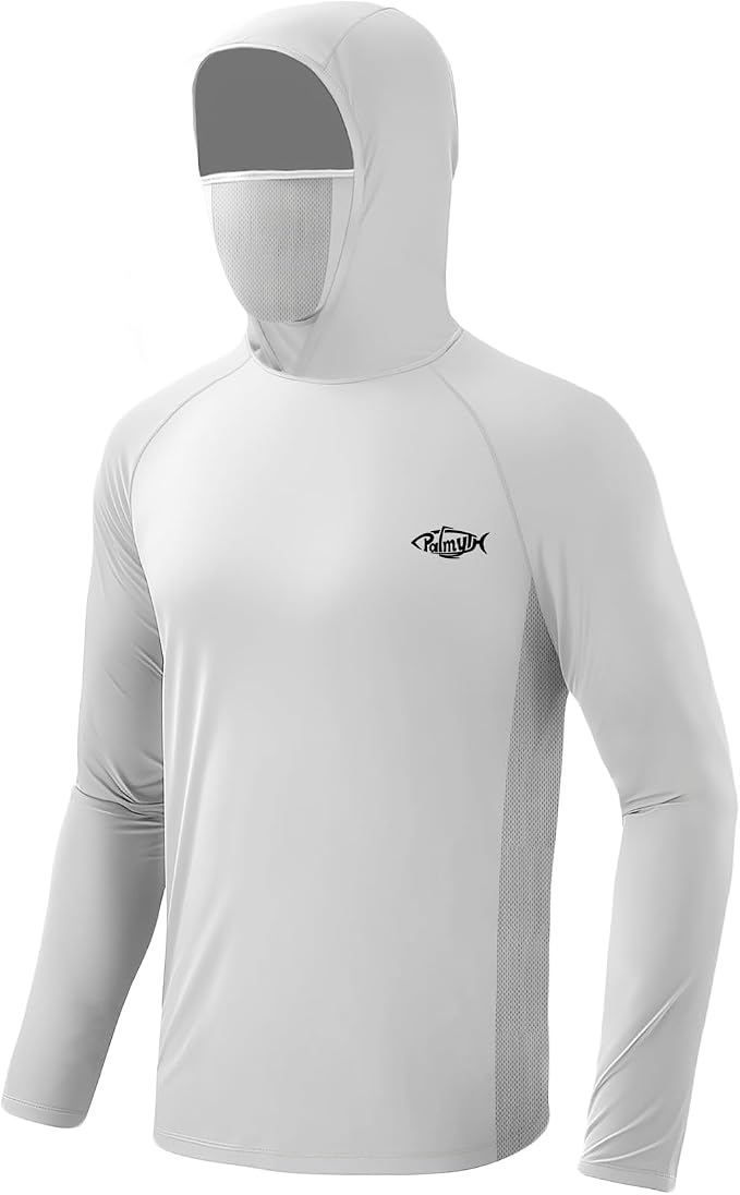 Palmyth Men's Fishing Hoodie UPF 50+ Long Sleeve with Face Mask Neck Gaiter | Zipper Pocket, Thumb Loops, Quick-Dry, Side Mesh Panels, Lens Cleaning Cloth