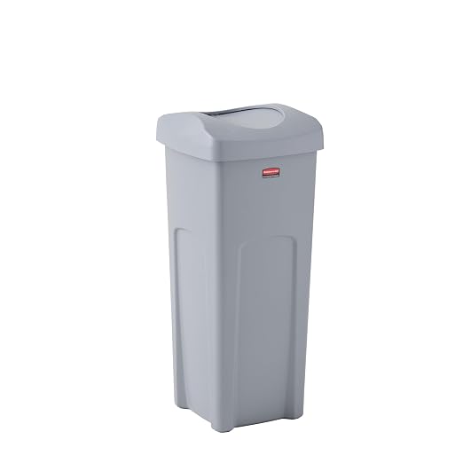 Rubbermaid Commercial Products Square Trash/Garbage Container with Untouchable Swing Top Lid, 23-Gallon, Gray, Perfect for Outdoor/Restaurant/School/Kitchen