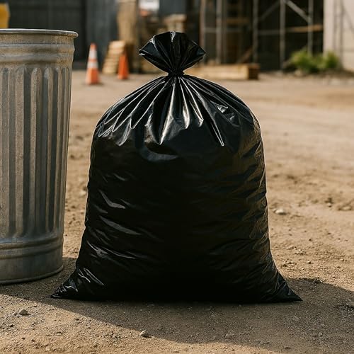 Strong Trash Bags, Wastebasket Receptacle Can Liner, Large 40-45 Gallon by EcoQuality, 10 Count, 40 x 38, Garbage Bags, Black, For Kitchen, Household, Industrial, Multi Purpose, Office, Backyard