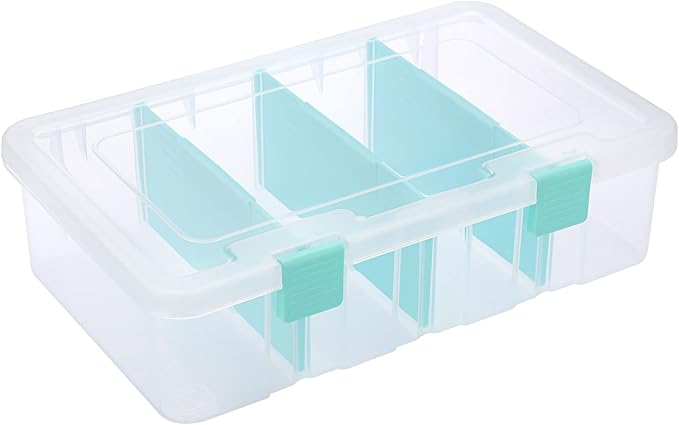 BTSKY Clear Plastic Dividing Storage Box with 4 Compartments Adjustable Storage Bin with Lid Plastic Craft Storage Container Multipurpose Sewing Box Art Supply Organizer, 13.3x8.1x3.4 Inches | 13.3x8.1x3.4 Inches Adjustable Storage Bin with Lid Plastic...