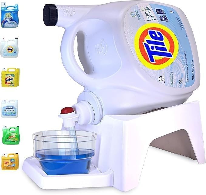 Liquid Laundry Detergent Holder Stand with Drip Tray - 1 Pack - White | Easy Pouring, Rubber Feet, Angled Stand, Fabric Softener Dispenser for Laundry Room Organization & Storage