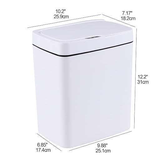 15L Smart Automatic Trash Can with Motion Sensor Lid | Small Touchless Garbage Can, Quiet Close, Easy-Clean White Design for Bathroom, Bedroom, Office