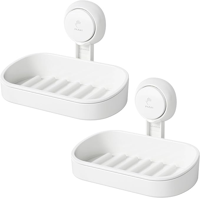 LEVERLOC Soap Holder, Soap Dish for Shower, Suction Cup Bar Soap Holder | 2 Set Soap Bar Holder for Shower, Wall Mounted Self Draining, NO Drill Sponge Holder for Bathroom, Bathtub Kitchen Sink