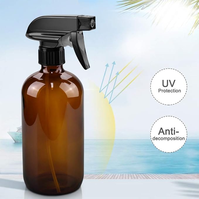 Glass Spray Bottles - 2 Pack 16 oz Refillable Clear Spray Bottles for Hair | Amber Glass, Adjustable Nozzle, Refillable Container, Leak-proof, Spray Bottles for Hair, Cleaning Solutions, Plants, 2 Pack