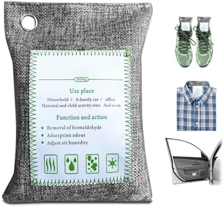 2 Bags Natural Air Purifying Bag | Bamboo Charcoal Odor Absorber for Home & Car | Closet Odor Eliminator, Small Room Deodorizer & Car Air Freshener | Charcoal Bags (200g gray2, Unscented)