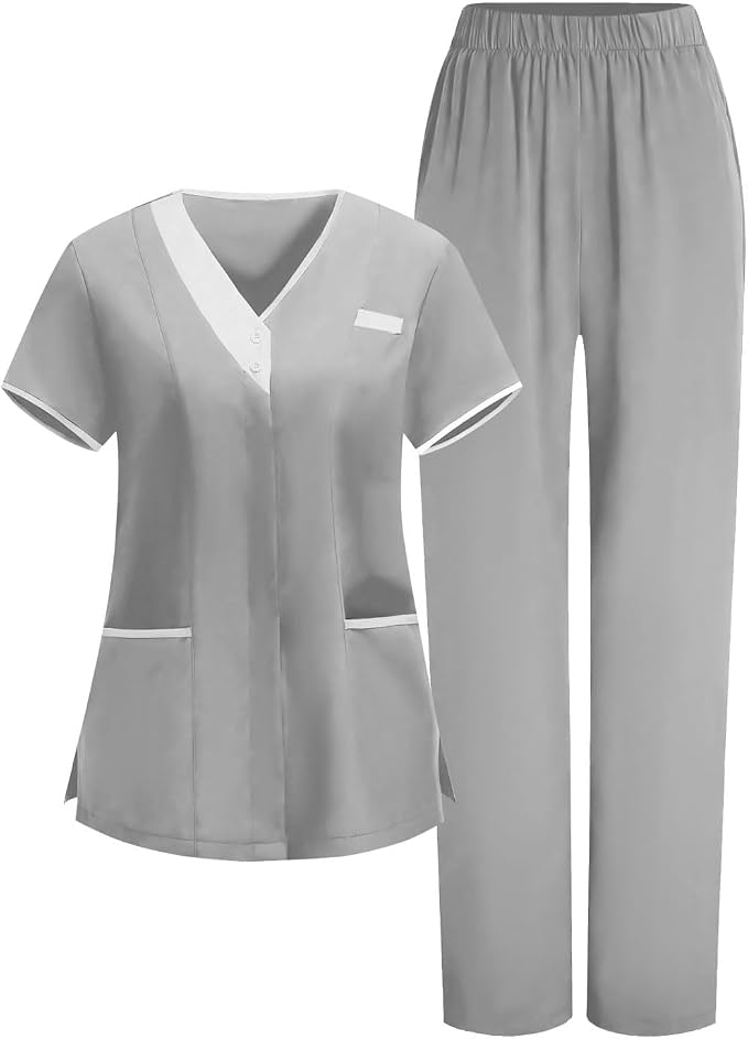 2026 Scrub for Cleaning Jobs Uniform, Multi Pockets Scrubs for Women Sets, V-Neck Top & Straight Leg Pants Scrubs Set