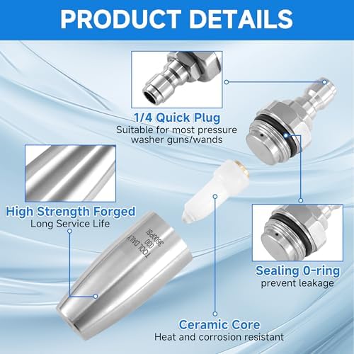Tool Daily Turbo Nozzle Pressure Washer Stainless Steel, 360° Rotating | Pressure Washer Nozzle for Cleaning Brick, Concrete, and Wooden Surfaces, 1/4" Quick Connect, 3600 PSI, 3.0 GPM