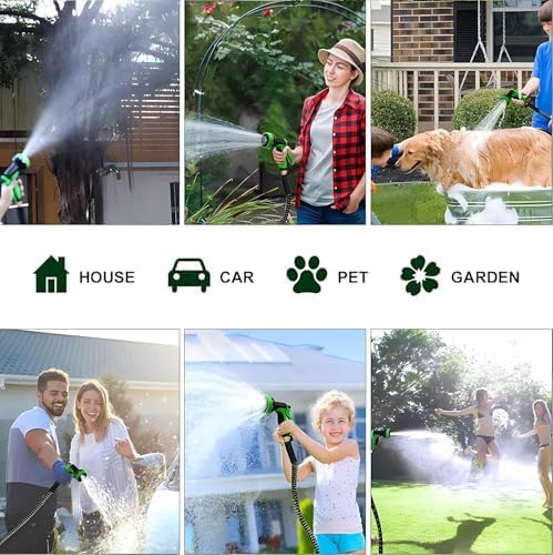 50ft Expandable Garden Hose Flexibility,Lightweight,Flexible, No-Kink | Retractable Water Hose with 10-Function Spray Nozzle,3/4" Solid Brass Fittings,3750D Fabric,Latex Core,durable Leak-Proof