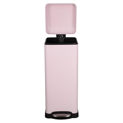 happimess Betty 8 Gal Step Trash Can Soft-Close Lid, Blush Pink | Removable Liner, Semi-Rectangular, Steel Pedal, Iron Powder Coated, 27" Height, Non-Skid Base