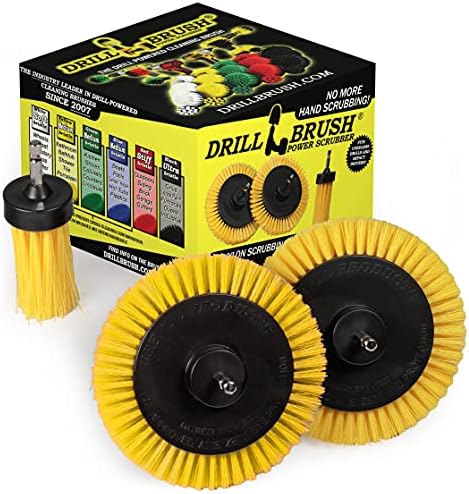Tile and Grout Cleaning Drill Brush Set - Bathroom Scrub Brush for Drill | 3 pack Drill Brush Power Scrubber Cleaning Brush Yellow Medium Stiffness - Shower Floor Scrub Brush for Drill - Crevice Brush