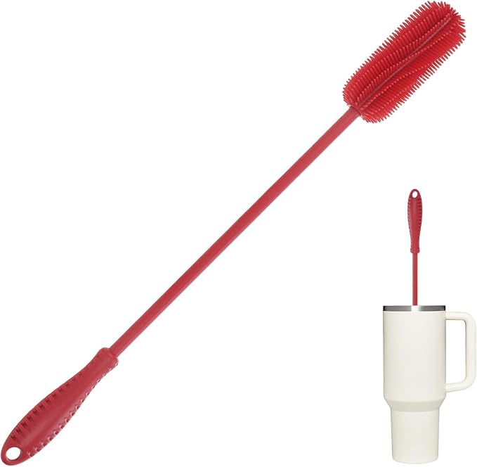 Silicone Bottle Brush, 15.7" Water Bottle Cleaner Brush, Red | Water Bottle Cleaner for Baby Bottles, Hydro Flask, Sports Bottle, Vase, Glassware, for Smaller Diameter Bottle Openings
