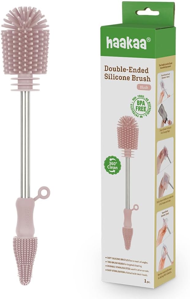 Haakaa Food-Grade Silicone Double-Ended Cleaning Brush (Brush-Blush) | Household Cleaning Brushes Food-Grade Silicone Dishwasher Safe