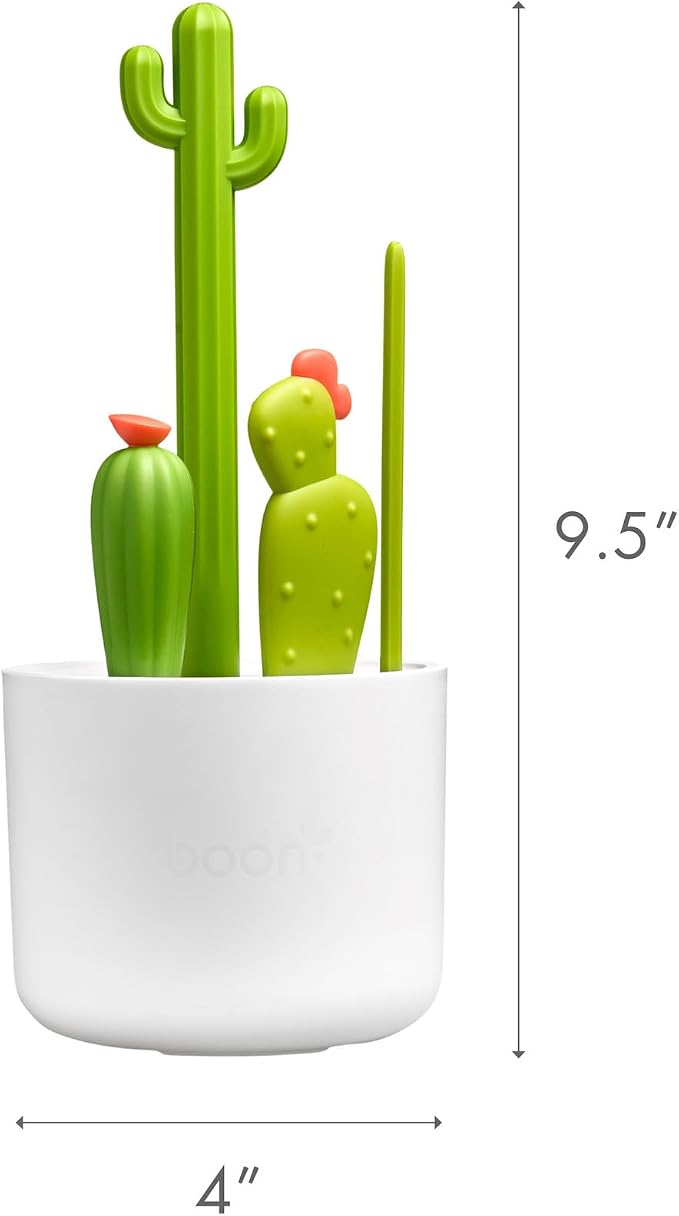 Boon Cacti Bottle Cleaning Brush Set - Includes Bottle Brush, Nipple Brush, Detail Brush, and Straw Brush - Baby Bottle Brush Set for Bottle Drying Rack - Baby Essentials - 4 Count | 4-Piece Set, Bottle Brush, Straw Brush, Nipple Brush, Detail Brush, D...