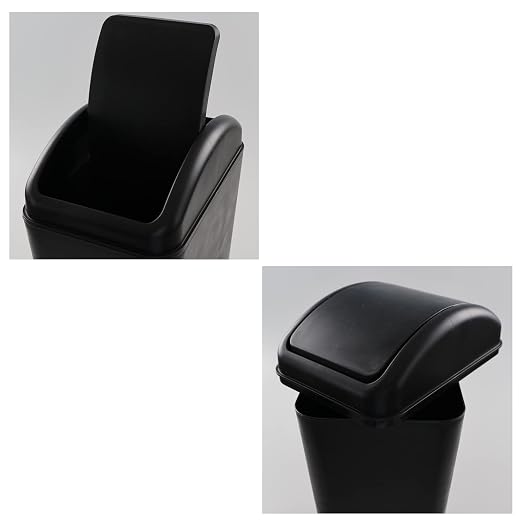 Farmoon 3.5 Gallon/14 L Slim Swing Lid Trash Can for Office Study Bathroom | Small, Black Garbage Bin