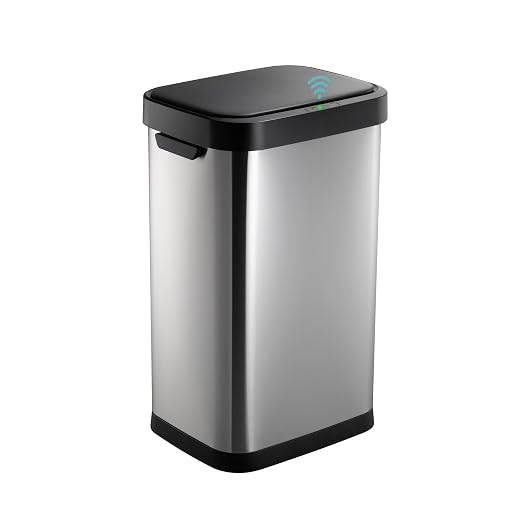 13 Gallon Trash Can, Touchless Stainless Steel Kitchen Bin (Silver) | Automatic Motion Sensor Lid | 50L Fits 13 Gal Tall Kitchen Bags | Anti-Fingerprint Brushed Finish | For Home Office Bathroom