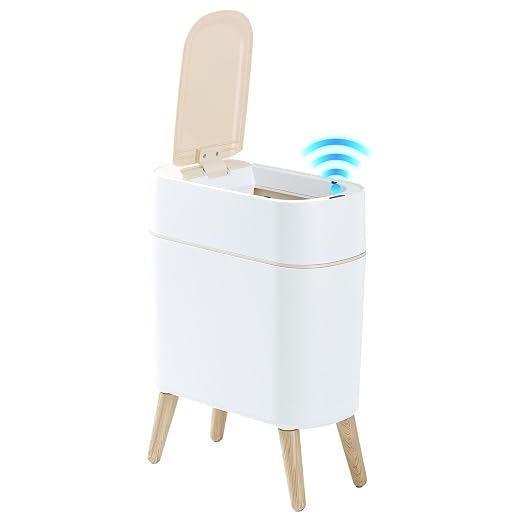 Motion Sensor Bathroom Trash Can with Lid,Slim Automatic Wastebasket | 2.6 gallon Touchless Trash Bin,Plastic,Smart,Waterproof,Pet Proof,Small Garbage Can for Bedroom,Office,Room,Kitchen(White)