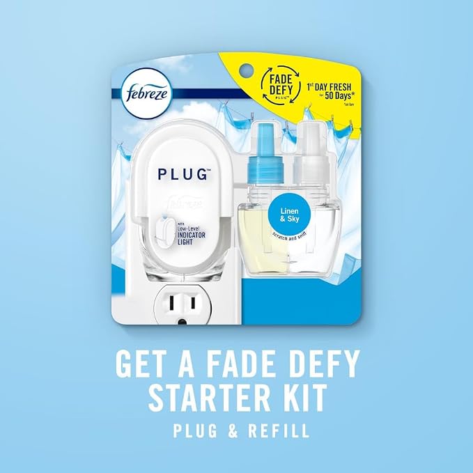 Febreze Plug In Air Freshener, Odor-Fighting Scented Oil Refill, Downy Calm Scent, 3 Refills