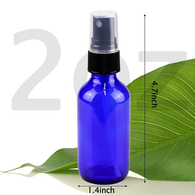 Spray Bottle, 2 oz Fine Mist Glass Spray Bottles, Little Refillable Liquid Containers for Watering Flowers Cleaning (16 Pack, Blue)